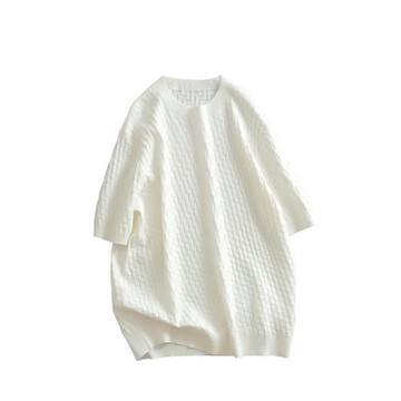 【見川】純色日系短袖上衣 復古老錢風桑蠶絲 圓領針織羊毛T恤