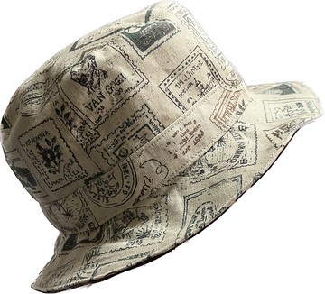 復古郵票圖紋 藍綠格紋 波克派帽 遮陽帽