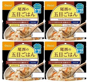 尾西食品 アルファ米 レンジプラス 五目ごはん 80G×4袋 レンジ調理対応 (非常食・保存食)