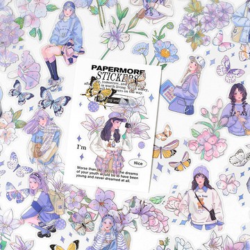 🍋檸檬青🍋 台灣現貨特價售完無補超美花的女孩系列貼紙PET防水4款15枚入INS文藝少女立體燙彩銀貼紙包手帳裝飾素材