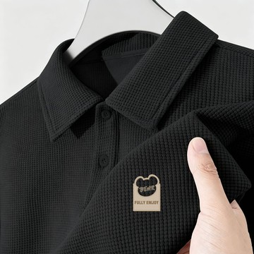 M-8XLpolo衫 華夫格polo衫 男短袖上衣 有領上衣 oversize 流行衣服 休閒 純色 男上衣 7UHS