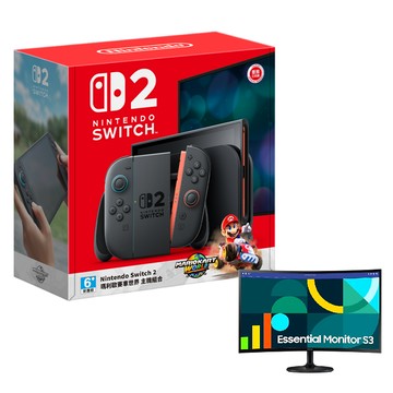 Nintendo Switch 2 瑪利歐賽車世界 同捆組 (台灣公司貨)+SAMSUNG 三星 27吋曲面螢幕 S36GD 黑