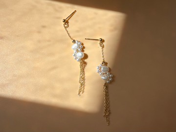 天然淡水珍珠14KGF流蘇耳環 獨立原創設計 新年情人節禮物