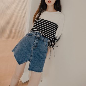 OB嚴選-高含棉造型腰頭不對稱牛仔A字短裙《CA2646-》