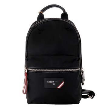 BALLY 皮標LOGOC雙拉鍊尼龍單肩斜/後背包(黑)