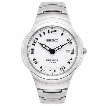SEIKO PREMIER系列 白色雙子星時尚錶-圓型-SKP051P1