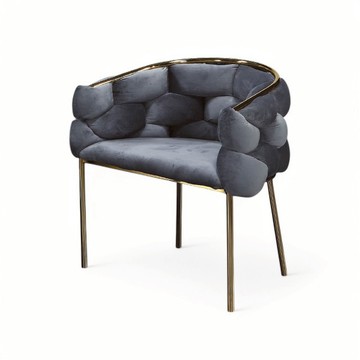 雲朵餐椅・休閒椅｜CHR093｜絲絨灰 × 鍍金腳 美甲椅 低調奢華風