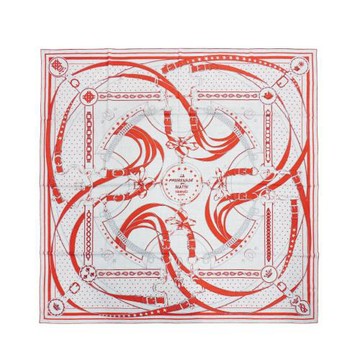 Hermes 喀什米爾混絲皇冠扣環圖騰披巾/大方巾-140cm(灰/橘)