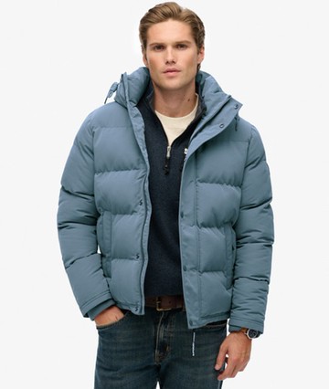 Superdry Men's Everest Short Hooded Puffer Jacket Blue Size: M