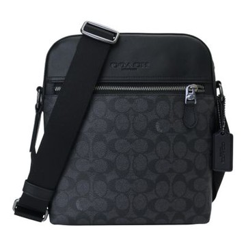 COACH 防刮拼接皮革直式斜背包(碳黑灰)