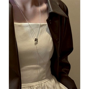 【太妮絲W151】現貨 銀色 方塊 抽拉 日韓 簡約 文藝 調節 幾何 波浪 冷淡風 項鍊 短項鍊 可調節 項鏈 長項鍊