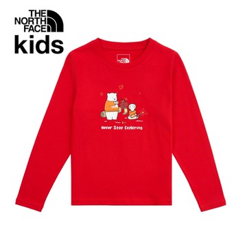 【The North Face 官方旗艦】新年款-北面兒童紅色純棉長袖上衣｜8CFY682