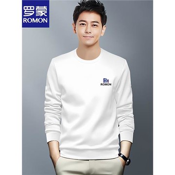 羅蒙圓領棉衛衣男柔軟貼身穿休閑寬松國潮百搭親膚中青年打底衫