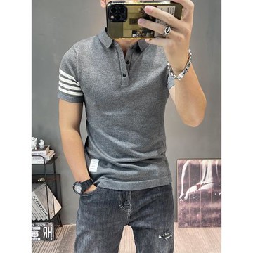 短袖針織衫翻領上衣男士半袖毛衫彈力緊身毛線衣半截袖polo衫線衣