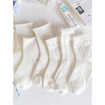 白色襪子女秋冬堆堆襪中筒長襪夏季日系可愛學生蕾絲花邊春秋款