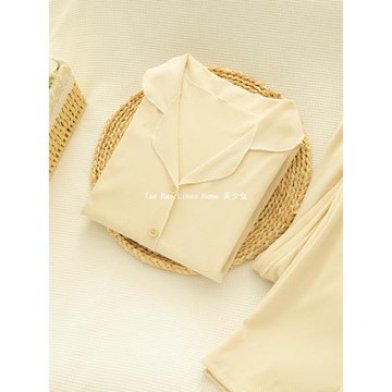 『柔光奶油』杏色純棉長袖睡衣女款春秋冬季2025新款可外穿家居服