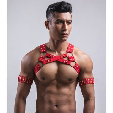 顯大胸帶肌肉男士健身性感GAY白趴跳舞蹈表演裝飾 吊帶背心束肩帶