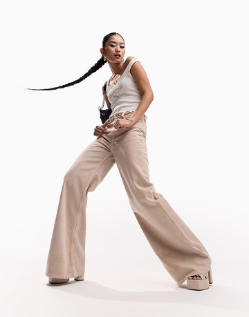 ASOS DESIGN lightweight wide leg jean in mushroom-Neutral