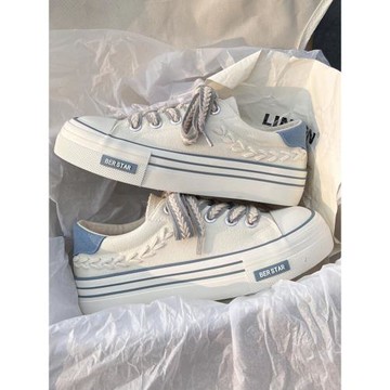 麥穗帆布鞋女港風小白鞋chic小眾設計感2025春季百搭厚底休閑板鞋