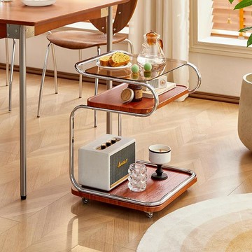 免運 可開票 床頭櫃 邊櫃 側櫃 邊幾 茶几 北歐客廳實木可移動小邊幾日式復古風沙發玻璃角幾小推車床頭櫃 速度出貨DD1111