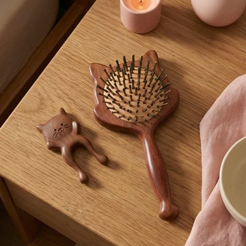 [窩在家]  (1+1禮物組)  質感貓咪檀木按摩組 女友 閨蜜 貓 打氣 舒壓 520情人禮物