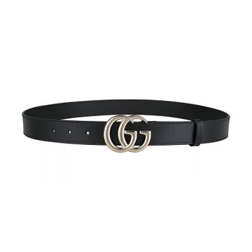 GUCCI GG Marmont 金屬淡金G字LOGO皮革扣式皮帶(黑)