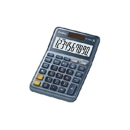 CASIO MS-100EM Desktop Calculator 10 Digit Currency Conversion Cost Sell Margin, Aluminium Front, Solar Battery Operated, Blue