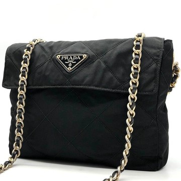 Prada 黑色金標降落傘側背包 單肩包 斜背包 肩背包中古包 二手包