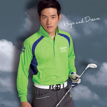 KAPPA義大利型男吸濕排汗速乾ALL DRY 彩色POLO長袖衫 蘋果綠/科技藍A456-4716-4
