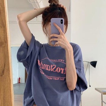 女夏季字母印花休閑百搭短袖t恤