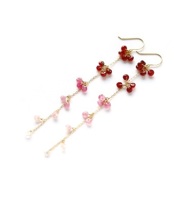 七月誕生石 K10 紅寶石漸層長款鉤式耳環 ~ESPOIR~