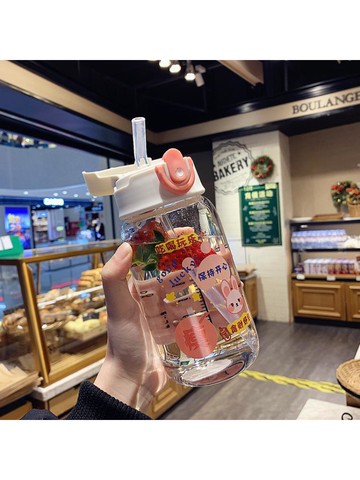 可愛ins少女心玻璃杯兒童創意夏日吸管杯女學生耐高溫帶刻度水杯