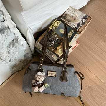 帆布托特包 韓國包包ins風時尚百搭簡約包包牛仔新款大容量通勤單肩2026托特腋下法式側背包 斜背包 腋下包 行李袋 帆