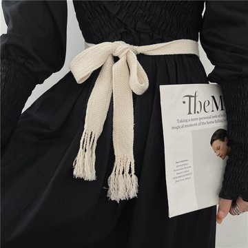 米色流蘇打結腰帶女士編織時尚襯衫搭配連衣裙繩子西裝收腰束腰