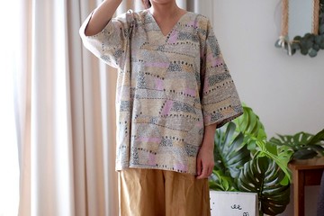 鄉間小路 日式V領寬版九分袖上衣