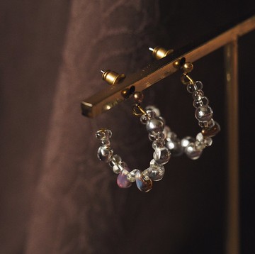 圓形玻璃淚珠小耳圈 透明