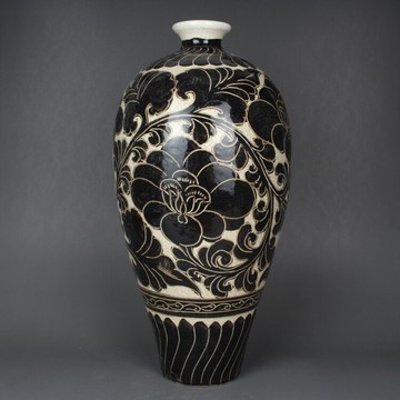 宋磁州窯剔花刻花紋花卉 梅瓶 古玩古董陶瓷器收藏擺件五大民窯