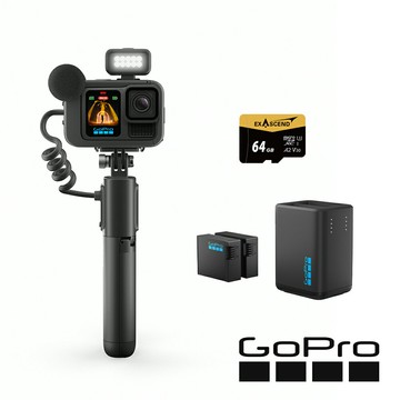 【GoPro】HERO13 Black CE創作者雙充電量加倍套組 (HERO13創作者套組+Enduro雙充+Enduro高續航電池組+64G記憶卡) 正成公司貨