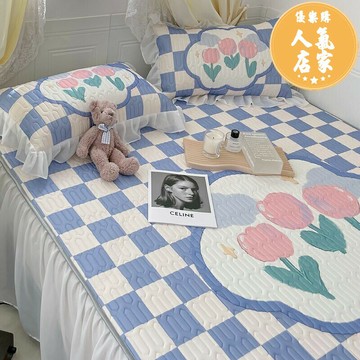 乳膠涼席/冰絲涼席 夏天冰絲乳膠床裙款涼席三件套夏季可機水洗公主風空調軟席子折疊