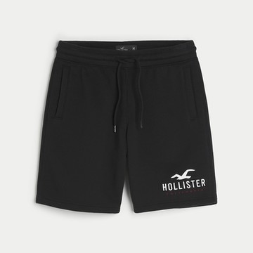 Hollister 海鷗 HCO 熱銷刺繡大海鷗棉短褲-黑色