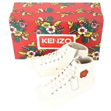 KENZO BOKE FLOWER 扶桑花刺繡高筒帆布鞋(女款/米白)