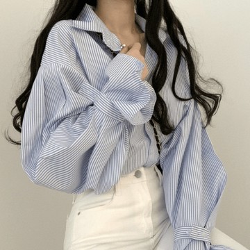 9th street 法式條紋寬鬆襯衫｜秋冬簡約設計感上衣・韓系氣質外搭（預購）