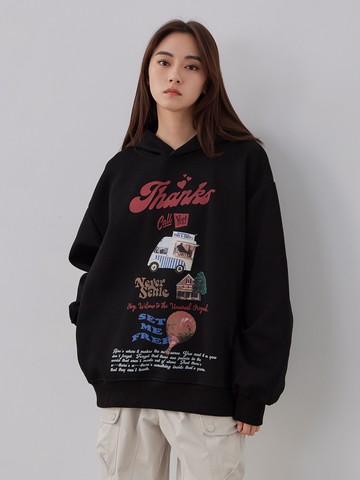 復古美式圖案風格長帽T