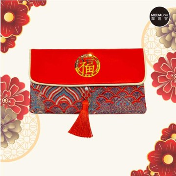 摩達客◉春節開運招財◉高級綢緞橫式流蘇藝術紅包袋錢包/單入/多款可選