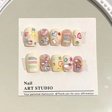 純手工穿戴甲成品復古可愛y2k千禧辣妹手繪美甲短款百搭防水 美甲 美甲貼片 指甲貼片 指甲 穿戴甲