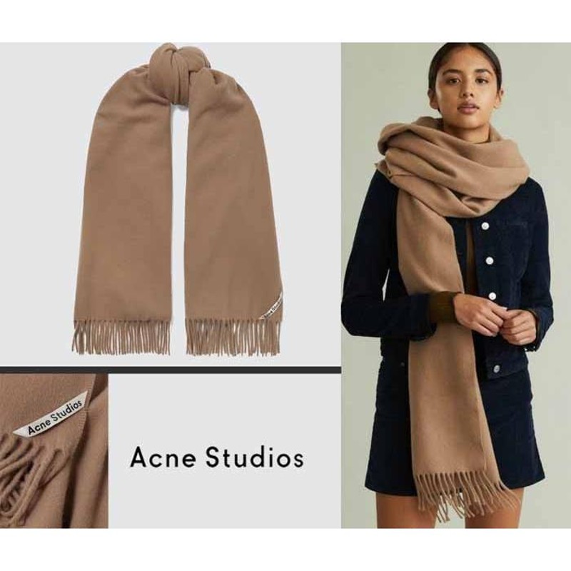 acne studios scarfフリンジ付きスカーフ キャラメルブラウン-