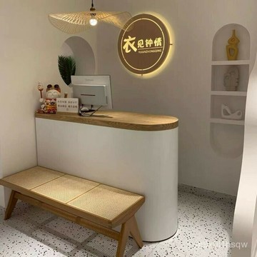 免運 服裝店烤漆收銀臺店鋪小型女裝店吧臺簡約現代美容院前臺接待原木 吧檯 櫃檯桌 收銀臺 店鋪小型 前臺 接待臺 接待臺