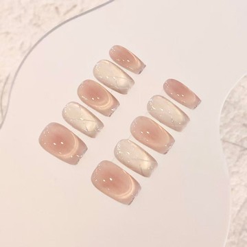 玫瑰軟呢裸粉奶杏玻璃珠穿戴甲冰透溫柔網格微笑貓眼美甲貼顯白【15天內發貨】