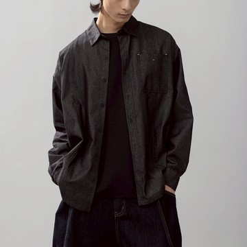 QUEENSHOP_F 男裝 牛仔長袖襯衫(黑) 現+預 【01025699】