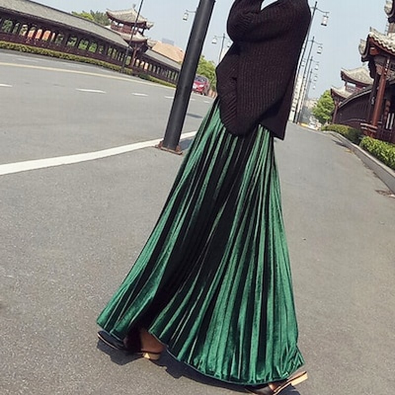 限定sale 艶感煌めく着痩せ ベロアプリーツスカート ロングスカート 韓国ファッション 可愛い 通販 Lineポイント最大get Lineショッピング